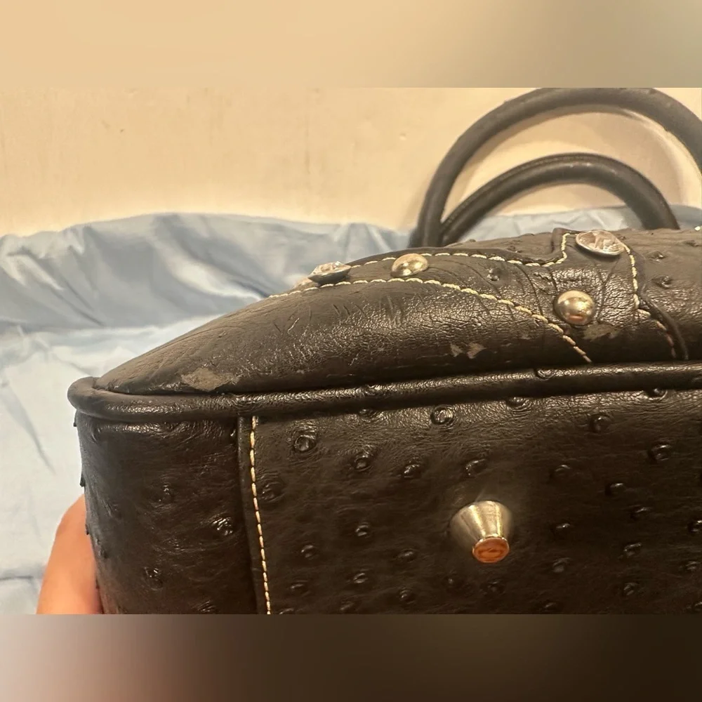 Montana West Black Ostrich Embossed Satchel Rhinestone Studded Western Purse